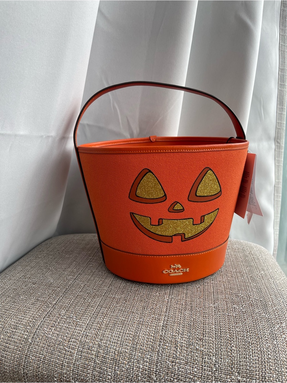 Coach Halloween Orange Bucket Tote with Gold Accents